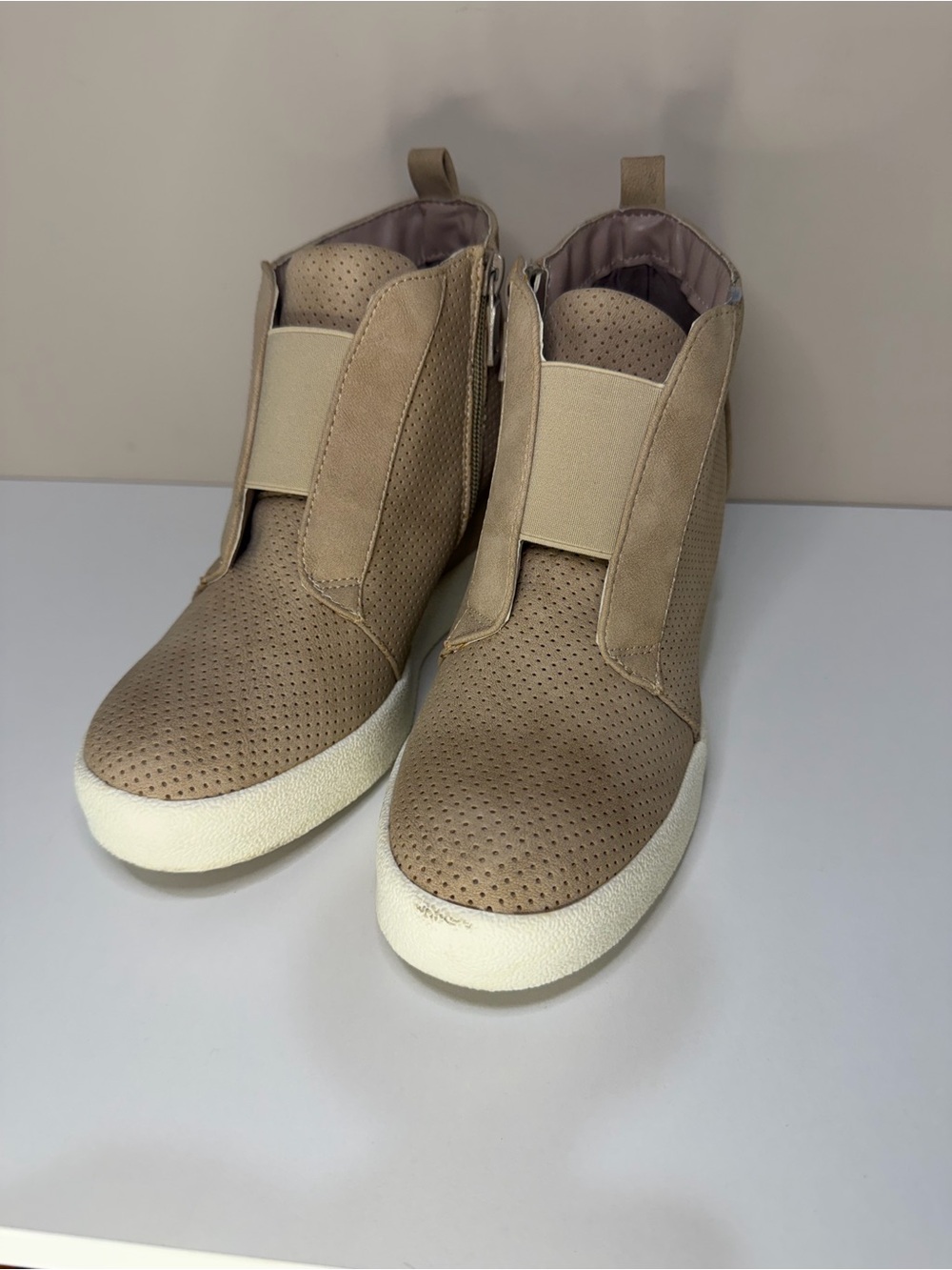 Neutral Tan Perforated Slip-On Women's Sneaker Boot